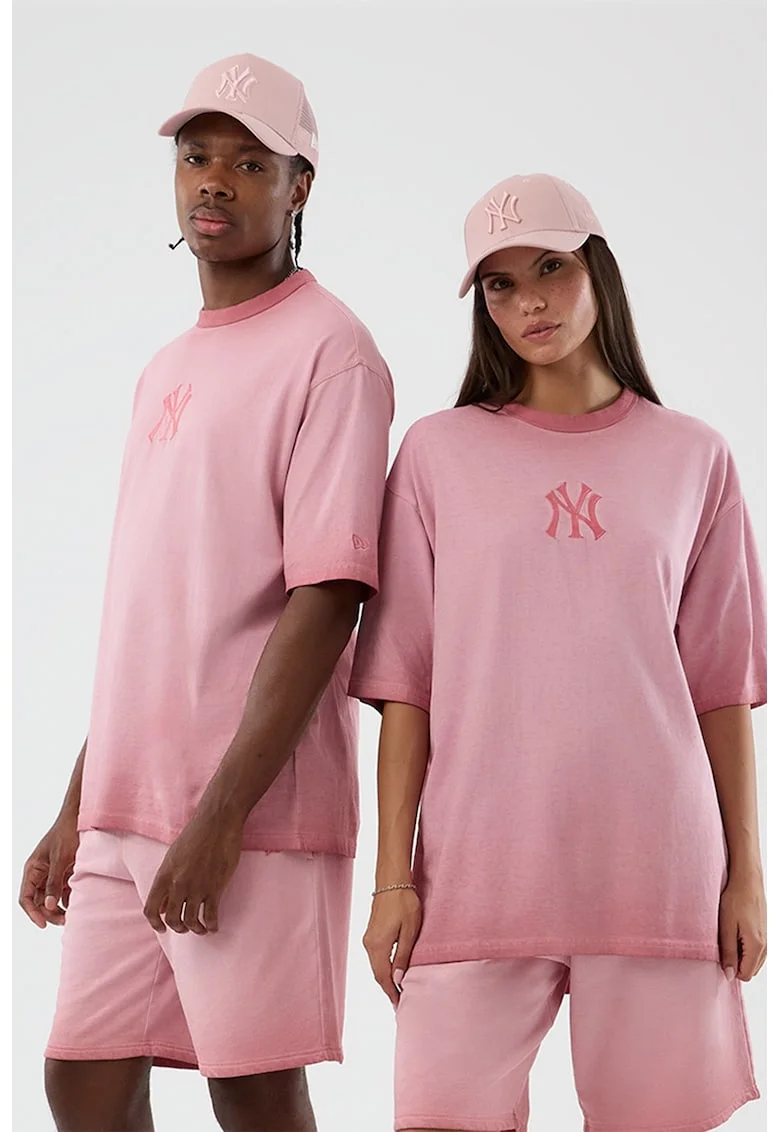 Tricou lejer cu aspect decolorat si model unisex, Roz pastel