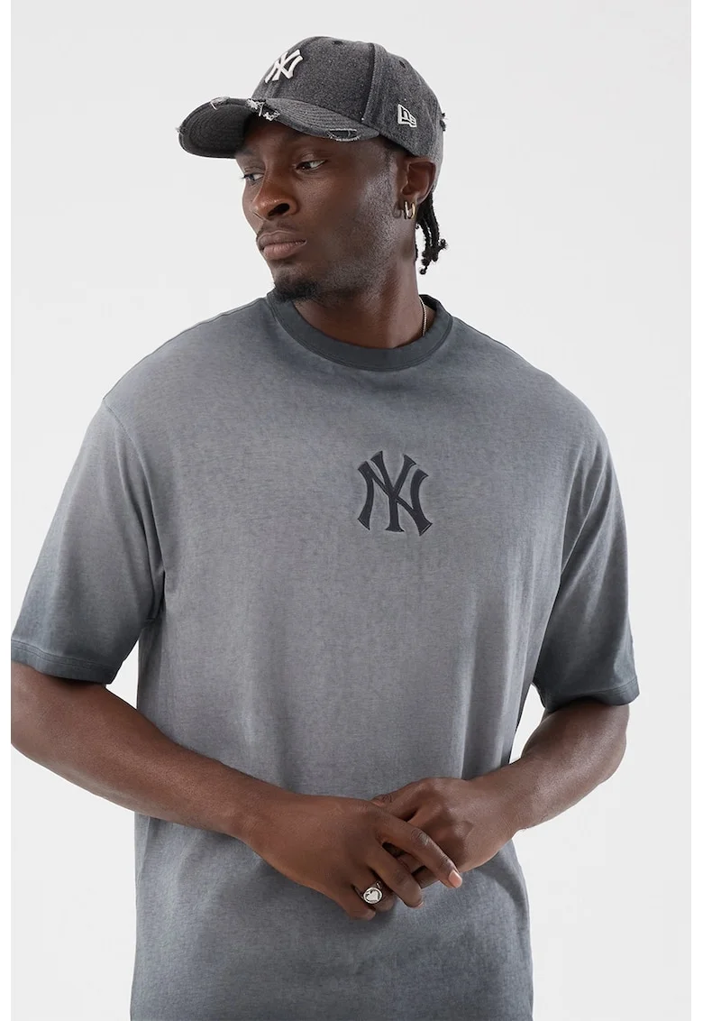 Tricou cu logo brodat, Gri melange