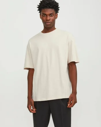 Tricou simplu, Bradley, barbati, din bumbac, Regular fit, Bej