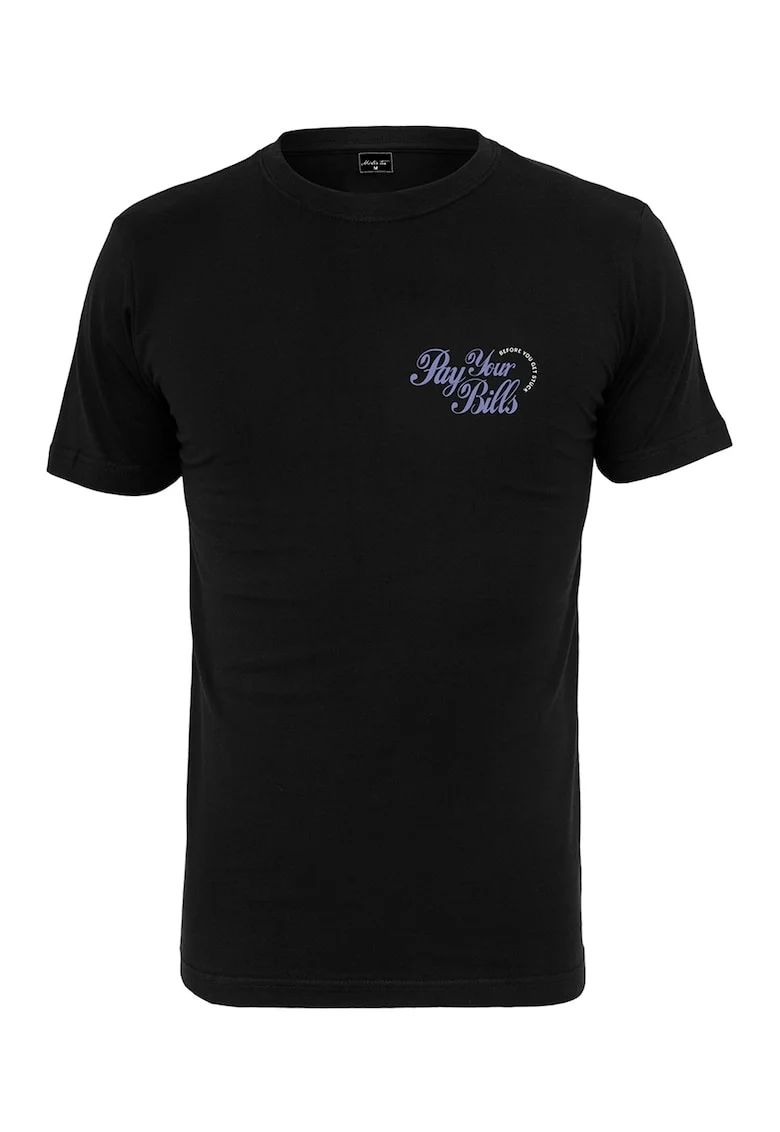 Tricou de bumbac cu decolteu la baza gatului si imprimeu grafic, Negru