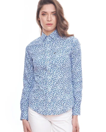 Camasa slim fit cu model floral, Alb/Albastru
