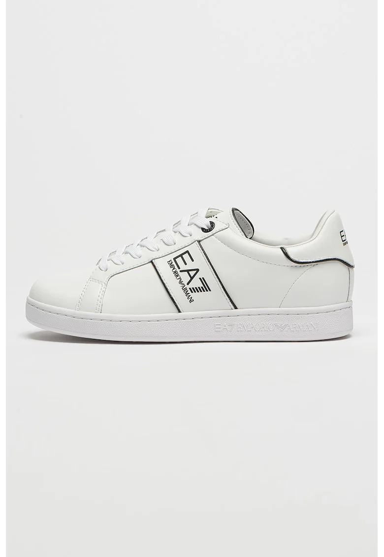 Pantofi sport din piele si piele ecologica cu detalii logo, Alb