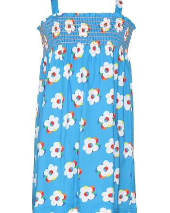 Rochie cu imprimeu floral, fara maneci, Alb/Albastru