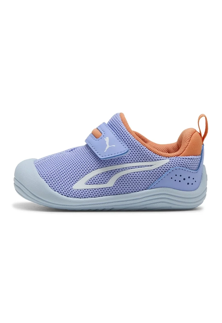 Pantofi sport Kitten de plasa cu banda velcro, Albastru pastel/Portocaliu mandarina