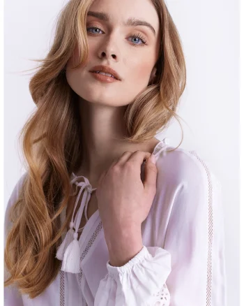 Bluza cu dantela Sangallo, Alb/Alb murdar