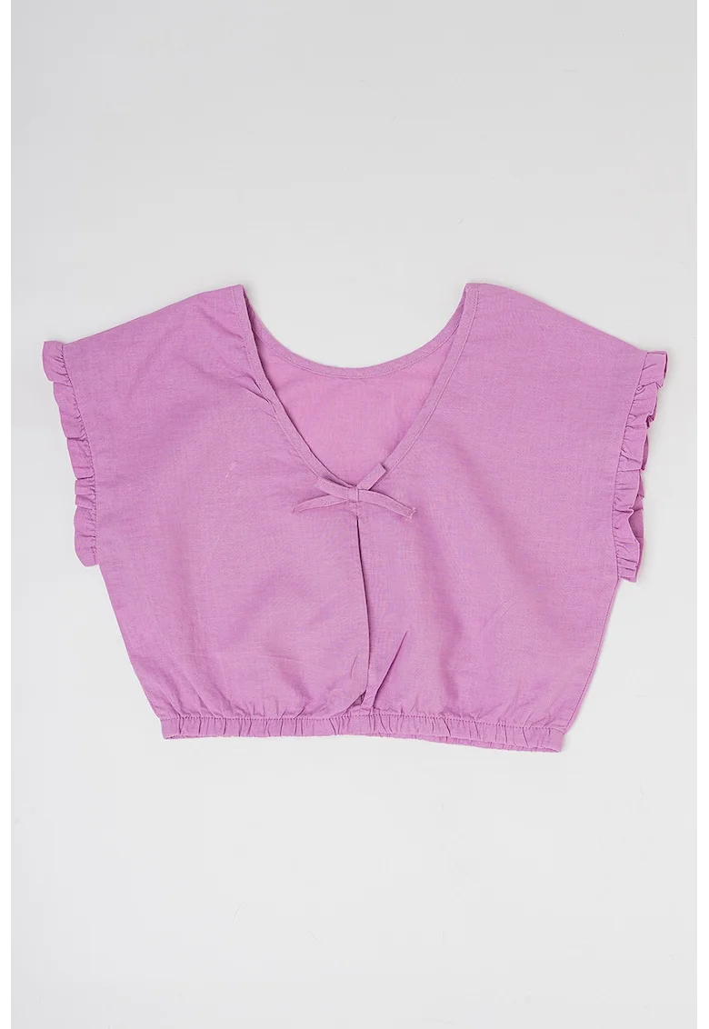 Bluza crop din amestec de in si bumbac cu maneci scurte, Lila
