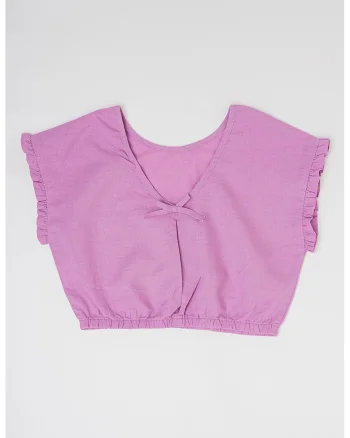 Bluza crop din amestec de in si bumbac cu maneci scurte, Lila