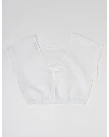 Bluza crop din amestec de in si bumbac cu maneci scurte, Alb