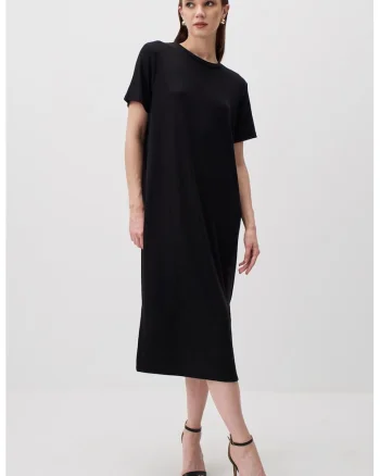 Rochie-tricou midi cu decolteu la baza gatului, Negru