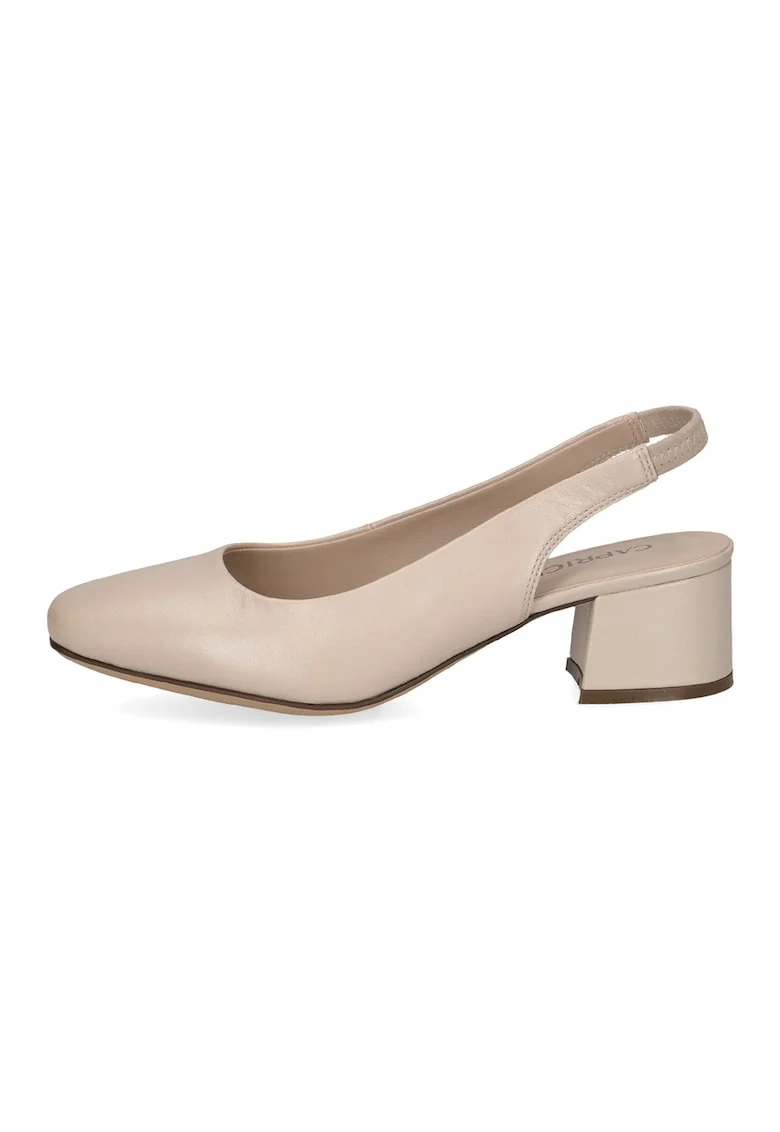 Pantofi slingback din piele cu toc masiv, Bej