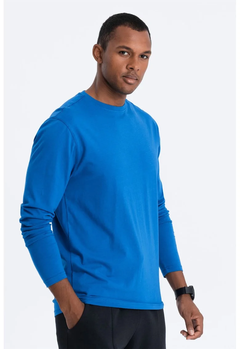 Bluza din bumbac cu decolteu la baza gatului, Albastru deschis