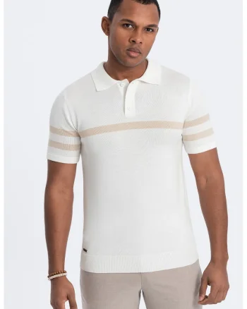 Tricou polo cu dungi contrastante, Alb murdar