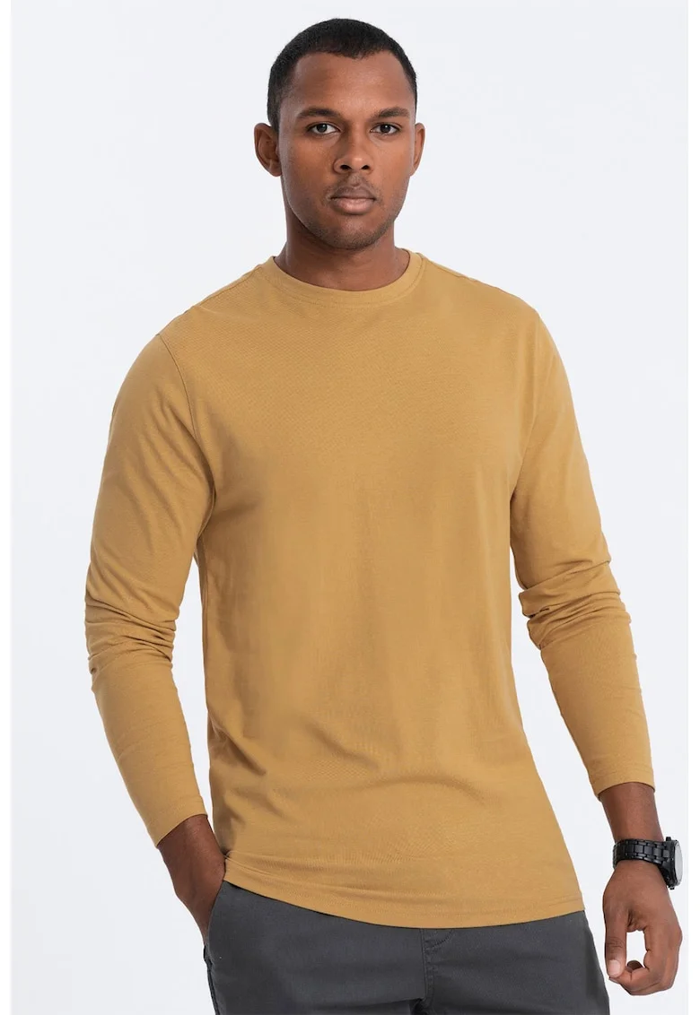 Bluza din bumbac cu decolteu la baza gatului, Galben mustar