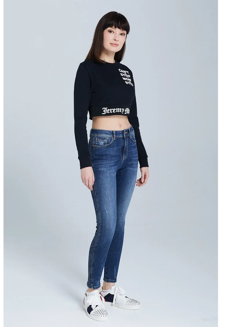 Bluza crop de trening din bumbac organic, Alb/Negru