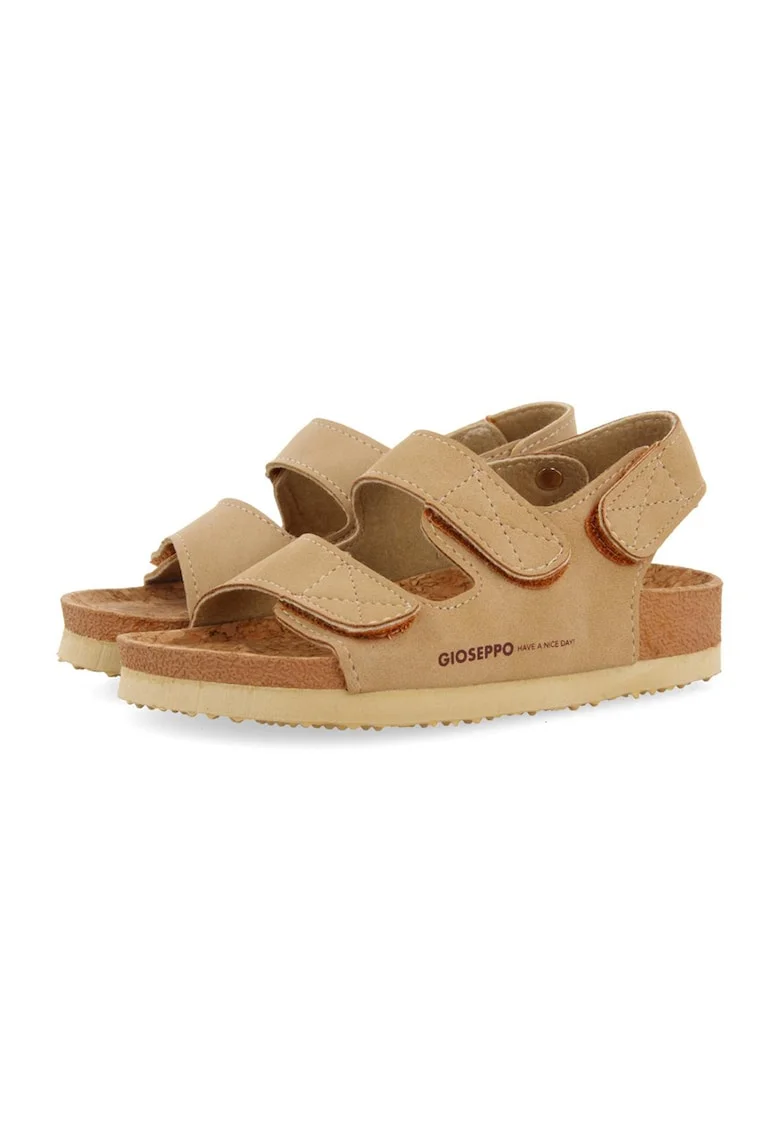 Sandale de piele ecologica cu velcro Krapina, Maro camel