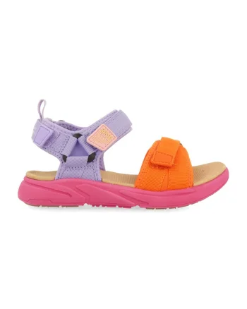 Sandale uni cu velcro, Portocaliu mandarina/Lila