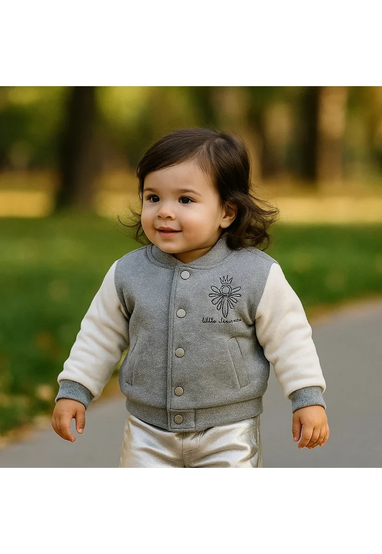 Jacheta groasa sport cu capse,  - Little Ballerina, Gri Melange, pentru fetite, Gri/Gri melange