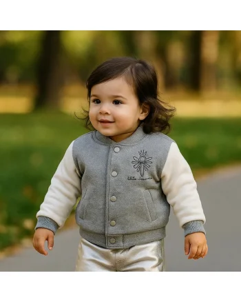 Jacheta groasa sport cu capse,  - Little Ballerina, Gri Melange, pentru fetite, Gri/Gri melange