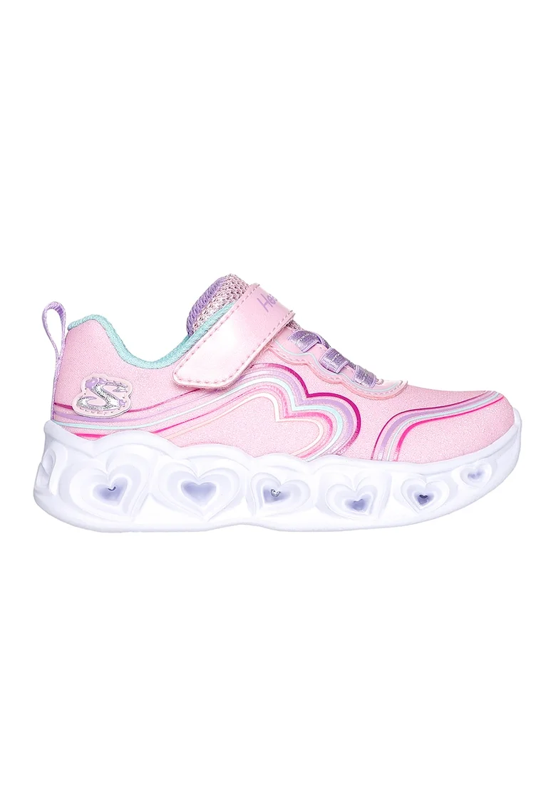 Pantofi sport stralucitori su velcro si LED-uri Heart Lights - Retro Hearts, Roz deschis