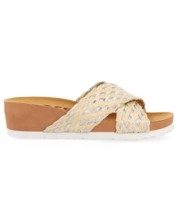 Papuci wedge de paie cu aspect impletit, Maro nisip