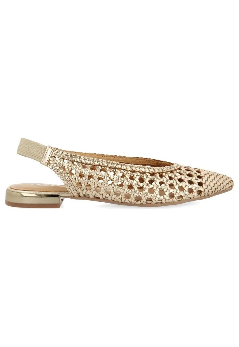 Pantofi slingback de piele cu perforatii, Auriu