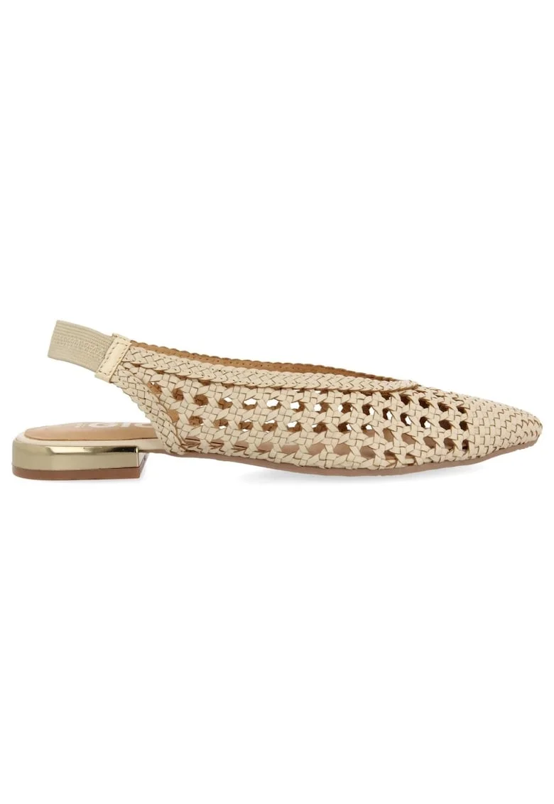 Pantofi slingback de piele cu perforatii, Alb murdar