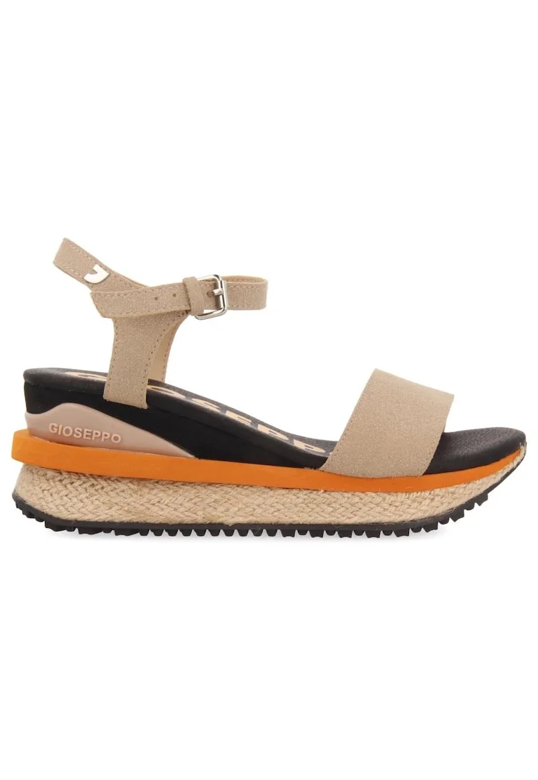Sandale wedge de piele ecologica BENAY 27675, Negru/Bej