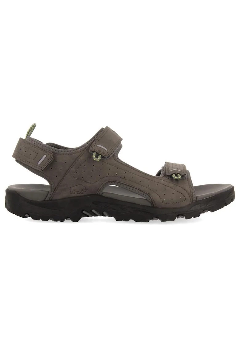 Sandale de piele ecologica si material textil cu velcro, Maro taupe