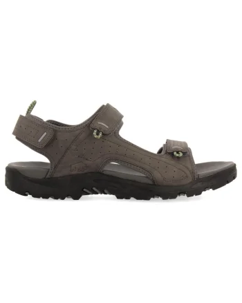 Sandale de piele ecologica si material textil cu velcro, Maro taupe