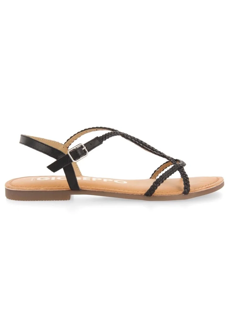 Sandale de piele cu design impletit, Negru