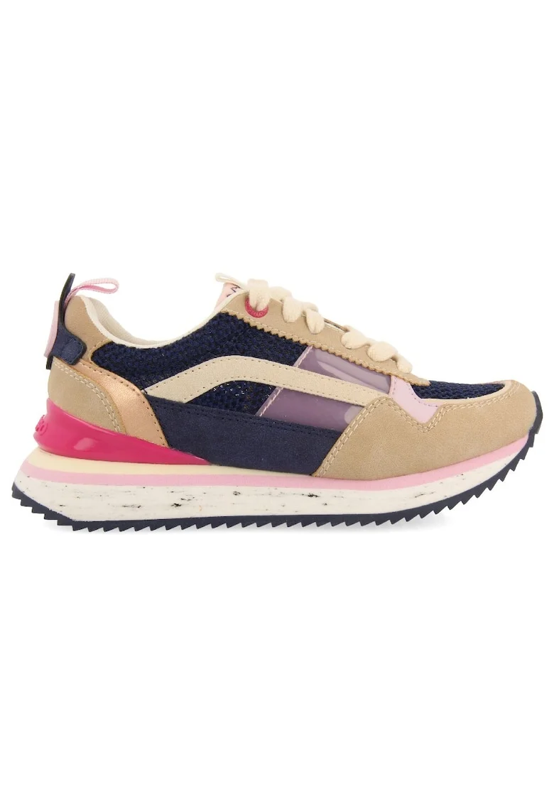 Pantofi sport de piele ecologica colorblock, Bej/Bleumarin