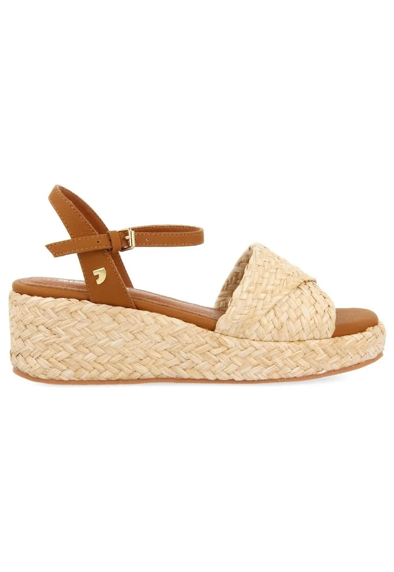 Sandale wedge cu design impletit, Maro/Bej