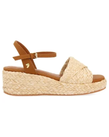 Sandale wedge cu design impletit, Maro/Bej