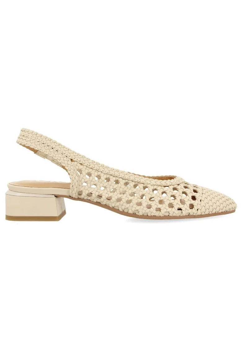 Pantofi slingback de piele cu perforatii, Alb murdar
