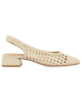 Pantofi slingback de piele cu perforatii, Alb murdar