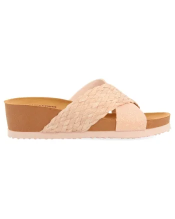 Papuci wedge de piele ecologica, Roz