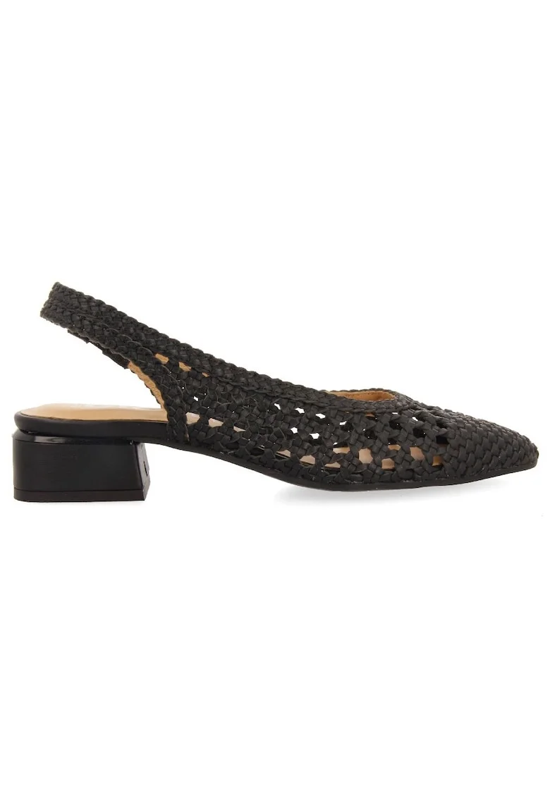 Pantofi slingback de piele cu perforatii, Negru