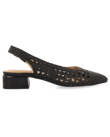 Pantofi slingback de piele cu perforatii, Negru