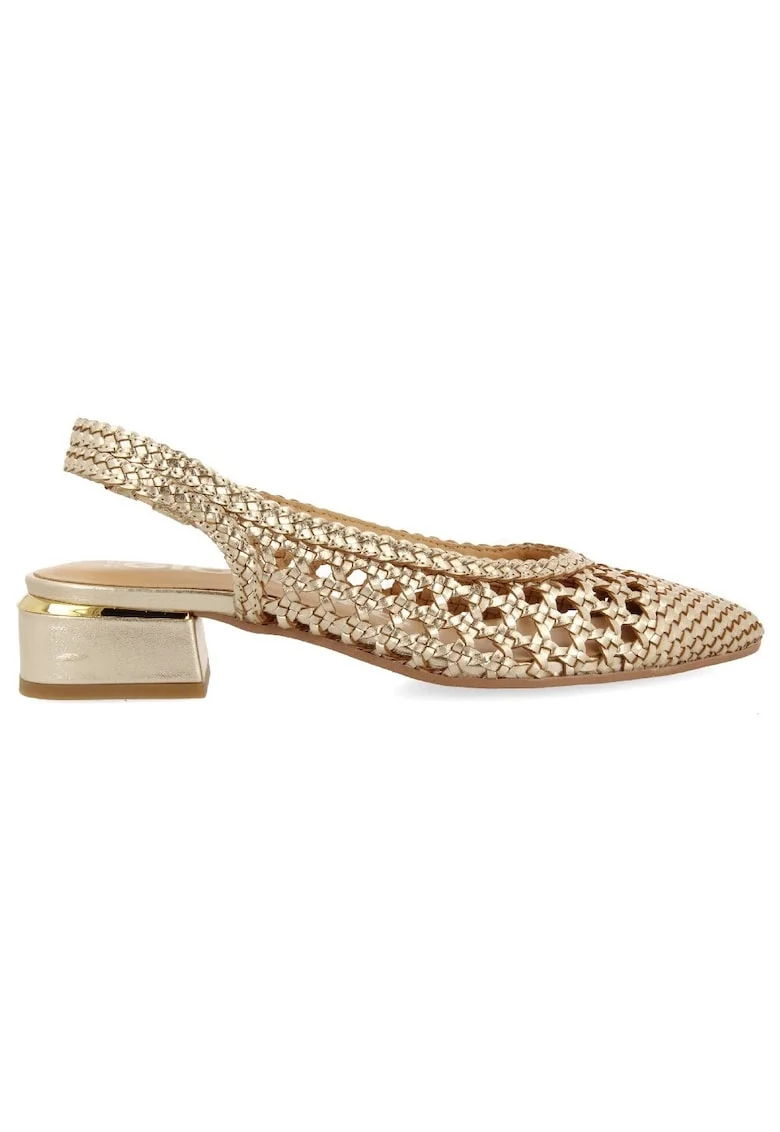 Pantofi slingback de piele cu perforatii, Auriu