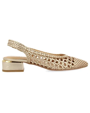 Pantofi slingback de piele cu perforatii, Auriu