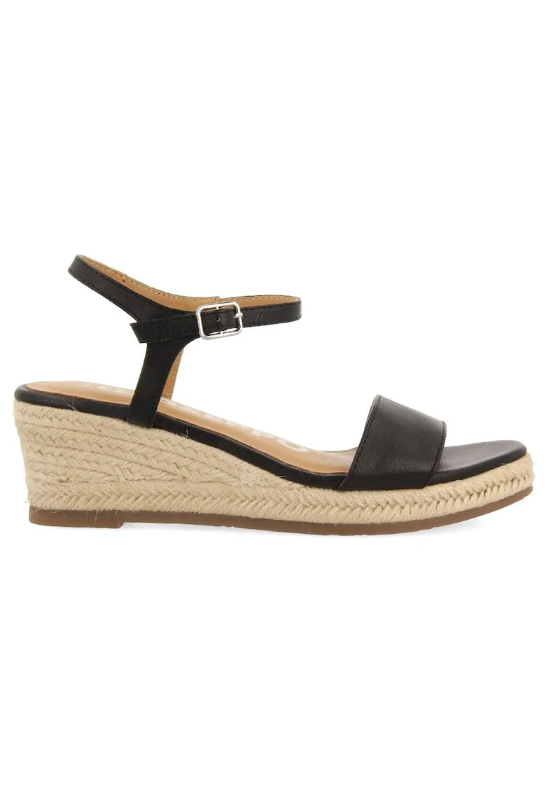 Sandale-espadrile wedge de piele, Negru