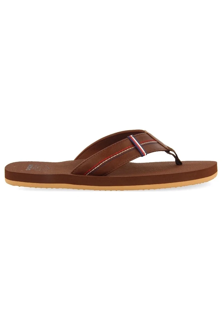 Papuci flip-flop de piele ecologica, Maro inchis