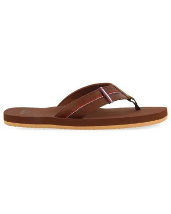 Papuci flip-flop de piele ecologica, Maro inchis