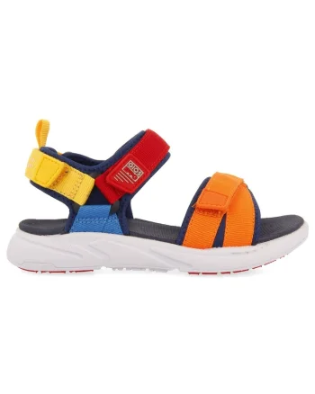 Sandale colorblock cu velcro, Portocaliu/Albastru/Bleumarin