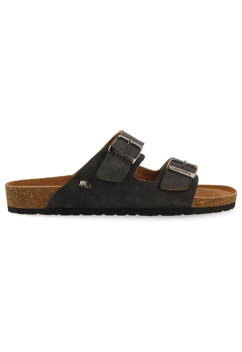 Papuci de piele cu logo, Negru