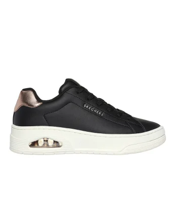 Pantofi sport de piele ecologica Uno Court, Negru/Auriu rose