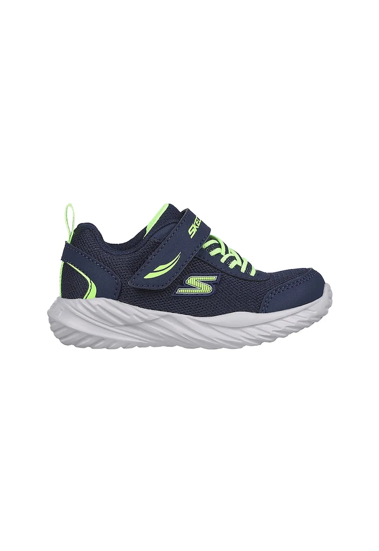 Pantofi sport din piele ecologica cu garnituri din plasa, Verde lime/Bleumarin