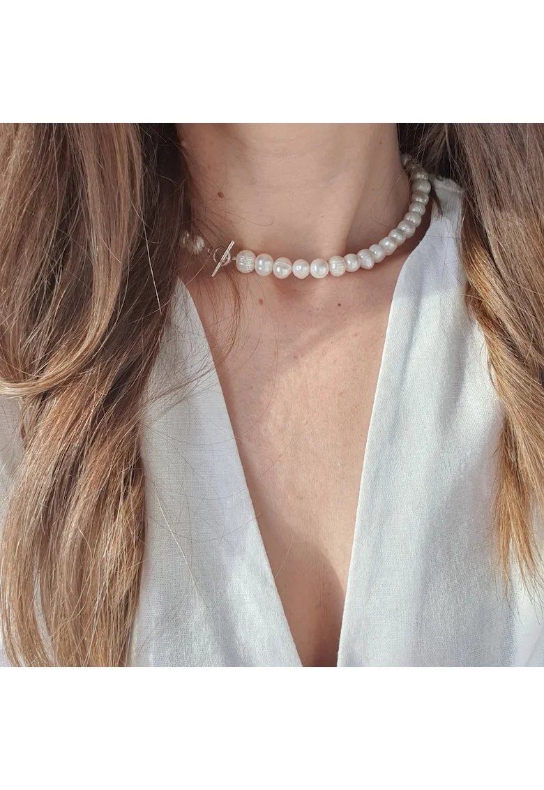 Colier Simple Pearls white si argint 925, 41 cm