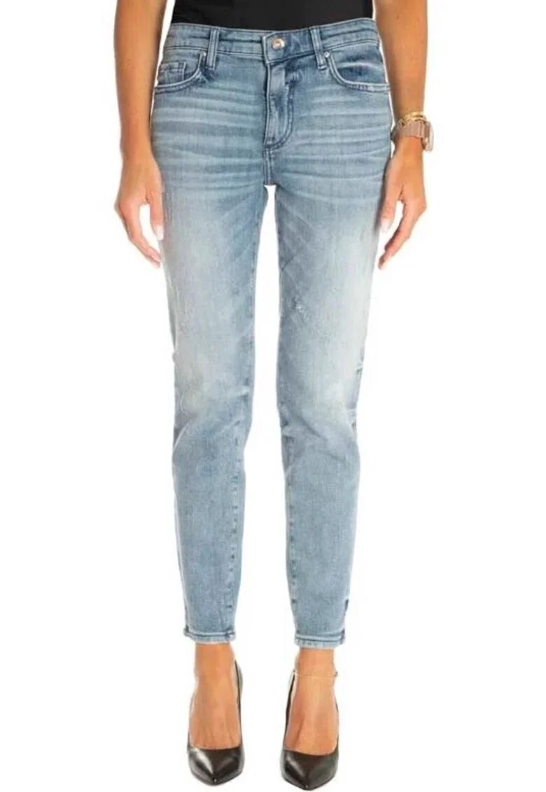 Blugi crop skinny usor decolorati,