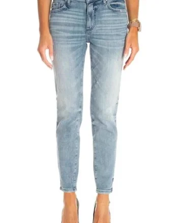 Blugi crop skinny usor decolorati,